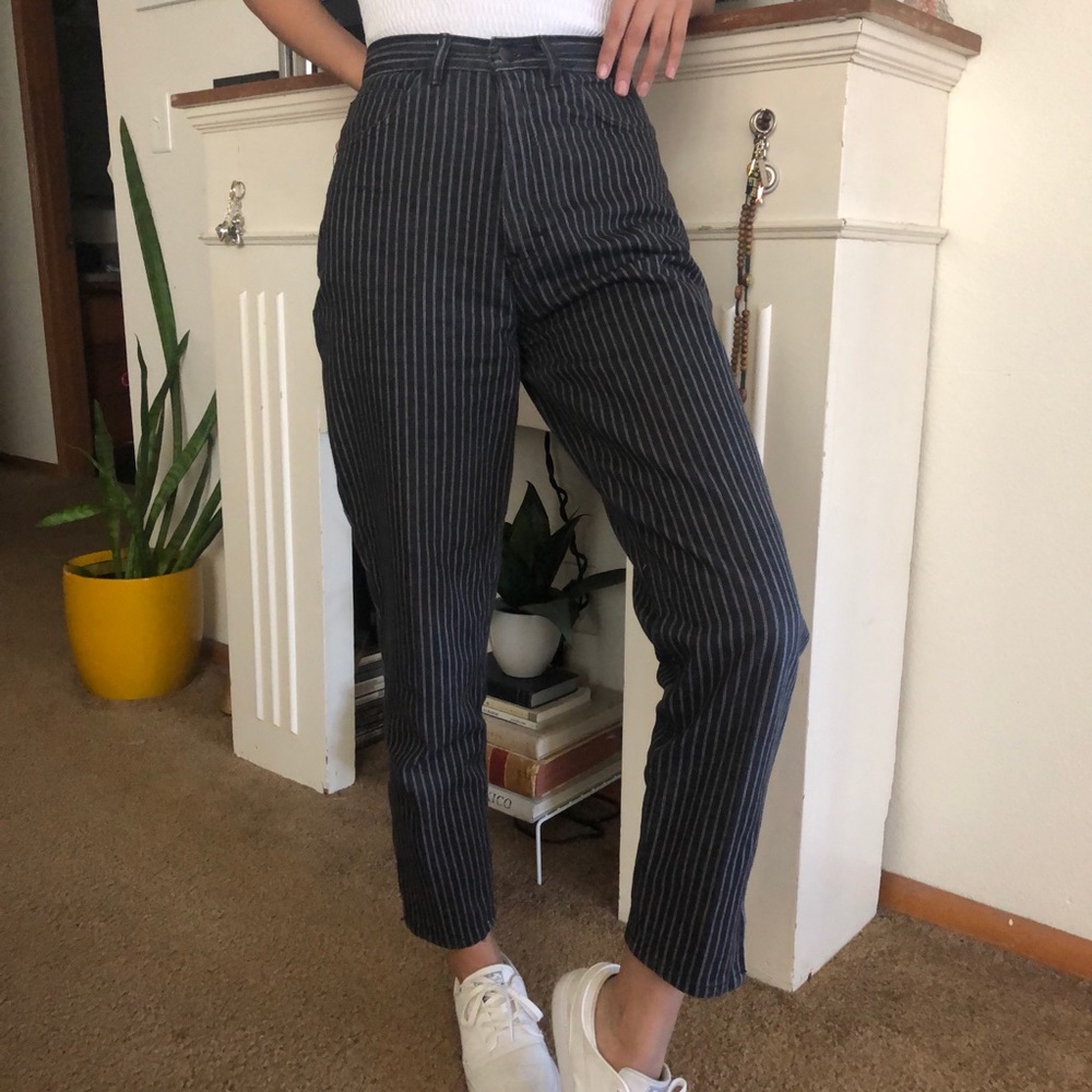 INC high-waisted striped jeans